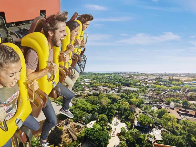 Guests riding Hurakan Condor at PortAventura theme park