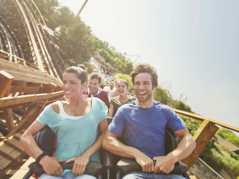Guests riding Stampida at PortAventura theme park