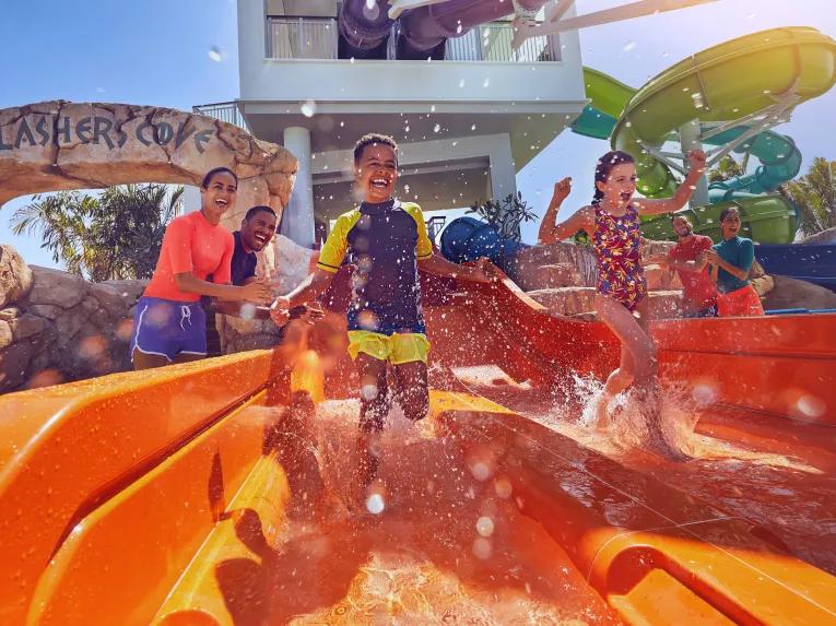 Kids playing on Lava Falls at Aquaventure Dubai