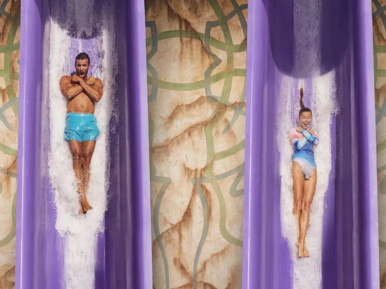 Guests braving Blackout body slide ride at Aquaventure Dubai