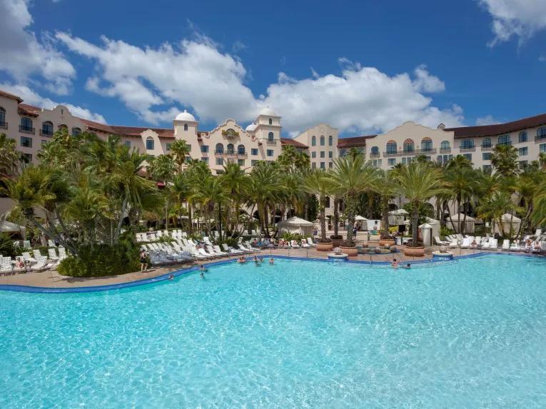 Universal's Hard Rock Hotel exterior and swimming pool