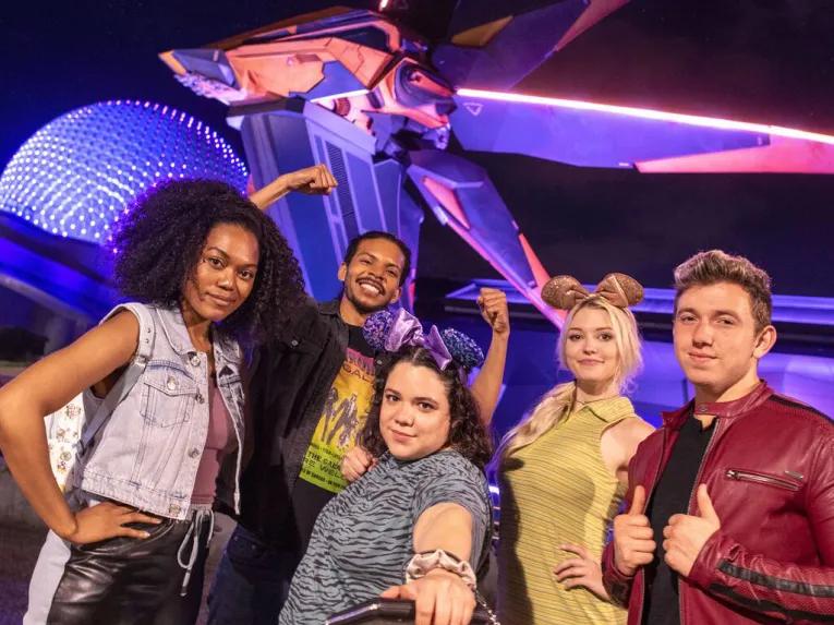 Guests outside Guardians of the Galaxy: Cosmic Rewind at EPCOT