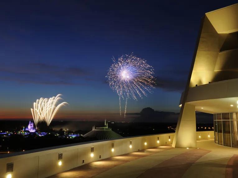 Fireworks at night, Bay Lake Tower at Disney's Contemporary Resort