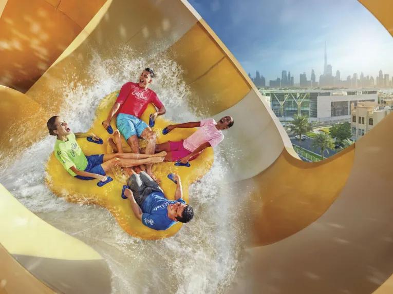 Family on raft ride, Wild Wadi Waterpark in Dubai