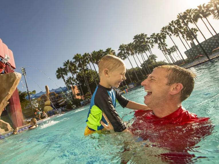 Father and son in the Fantasia Pool, Disney's All-Star Movies Resort