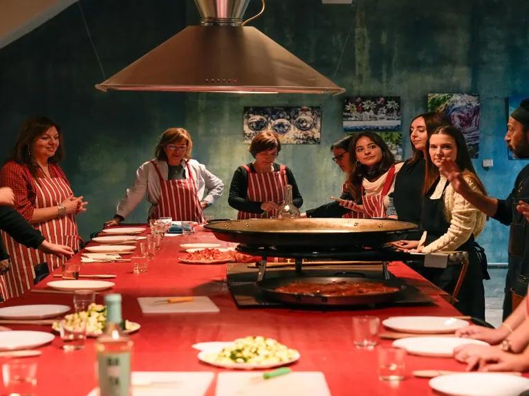 Group cooking paella