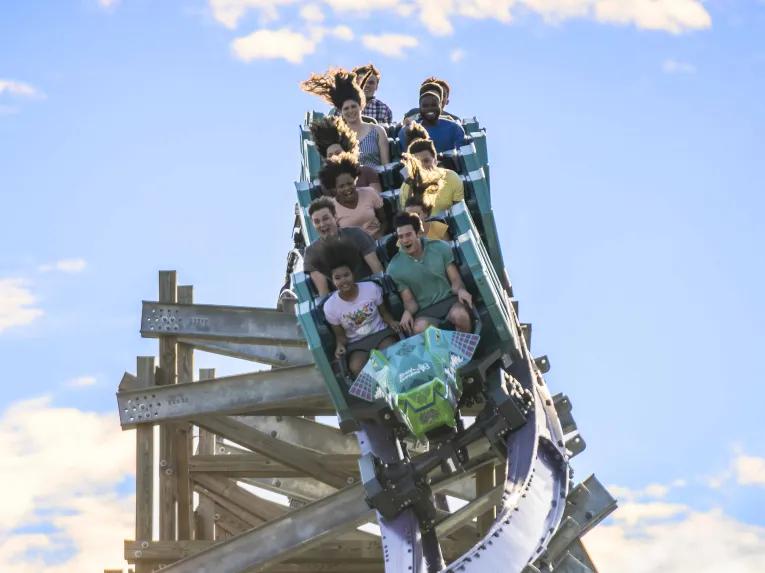 Guests on Iron Gwazi at Busch Gardens