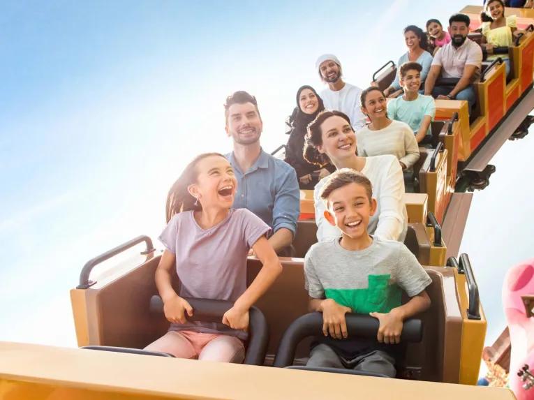 Smurf Village Express at MOTIONGATE™ Dubai with families enjoying the ride