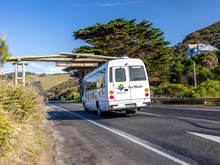 White Go West bus on the Great Ocean Road Sunset Tour