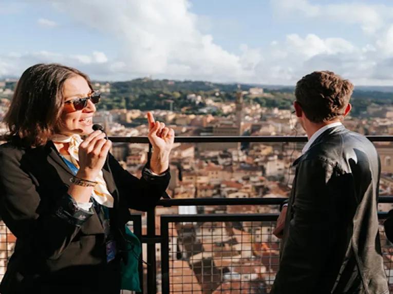 Tour guide explaining