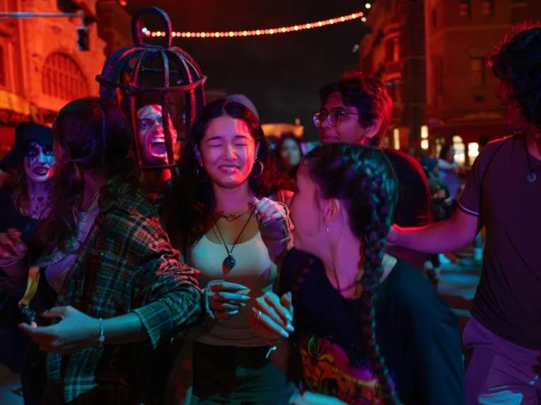 Guests in scare zone at Universal Orlando Halloween Horror Nights