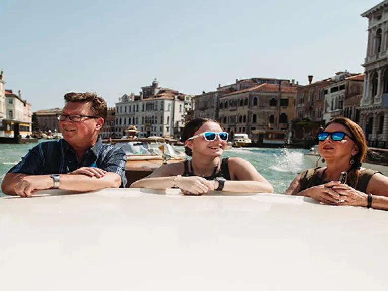 Family on boat in Venice