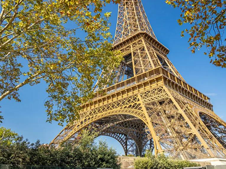 Looking up at the Eiffel Tower