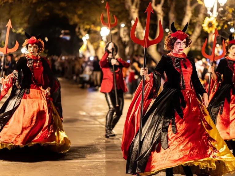 Halloween performers in a parade at PortAventura