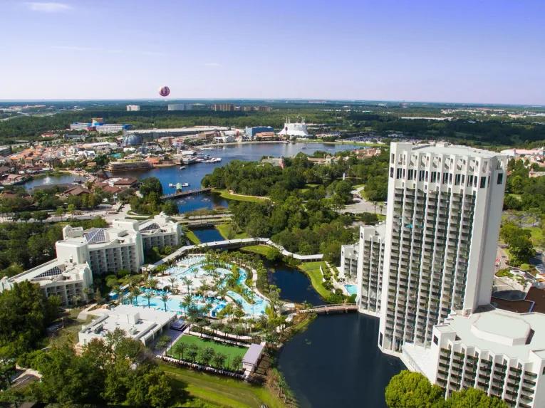 Aerial view of the Hilton Orlando Buena Vista Palace Disney Springs Area