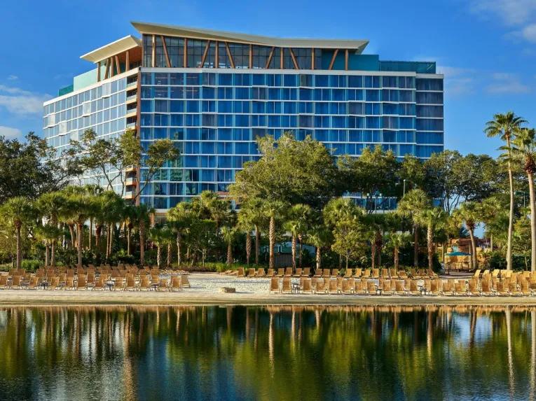 Exterior of the Swan Reserve with private beach in Orlando