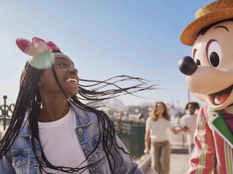 Mickey and Guest at Disney Adventure World