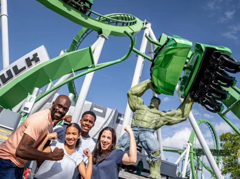 Guests in front of Hulk Coaster, Universal Islands of Adventure